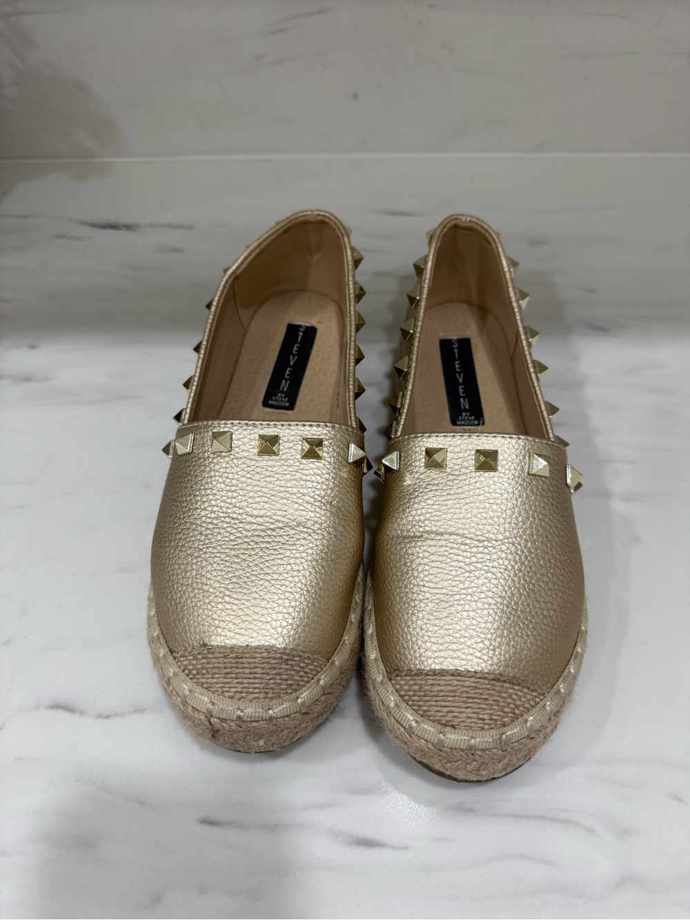 Steven by Steve Madden Metallic Gold Studded Espadrille Slip-Ons